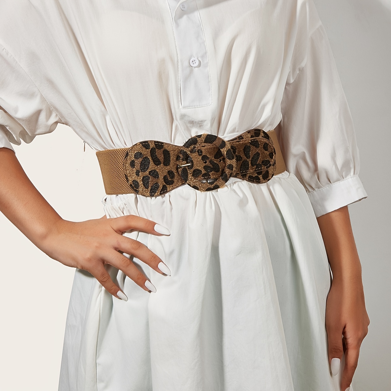 Leopard Print Wide Cinch Belt Vintage Bowknot Lace Up Waistband Trendy Obi  Belt Elegant Dress Girdle