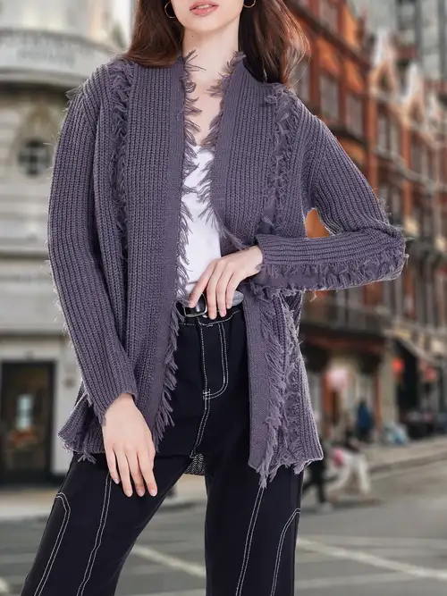 Solid Button Pointelle Knit Cardigan Elegant Long Sleeve - Temu