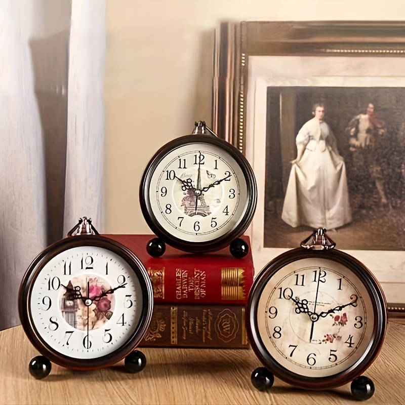 1pc Reloj Mesa Vintage Occidental, Reloj Alarma Retro Sin Tic-tac
