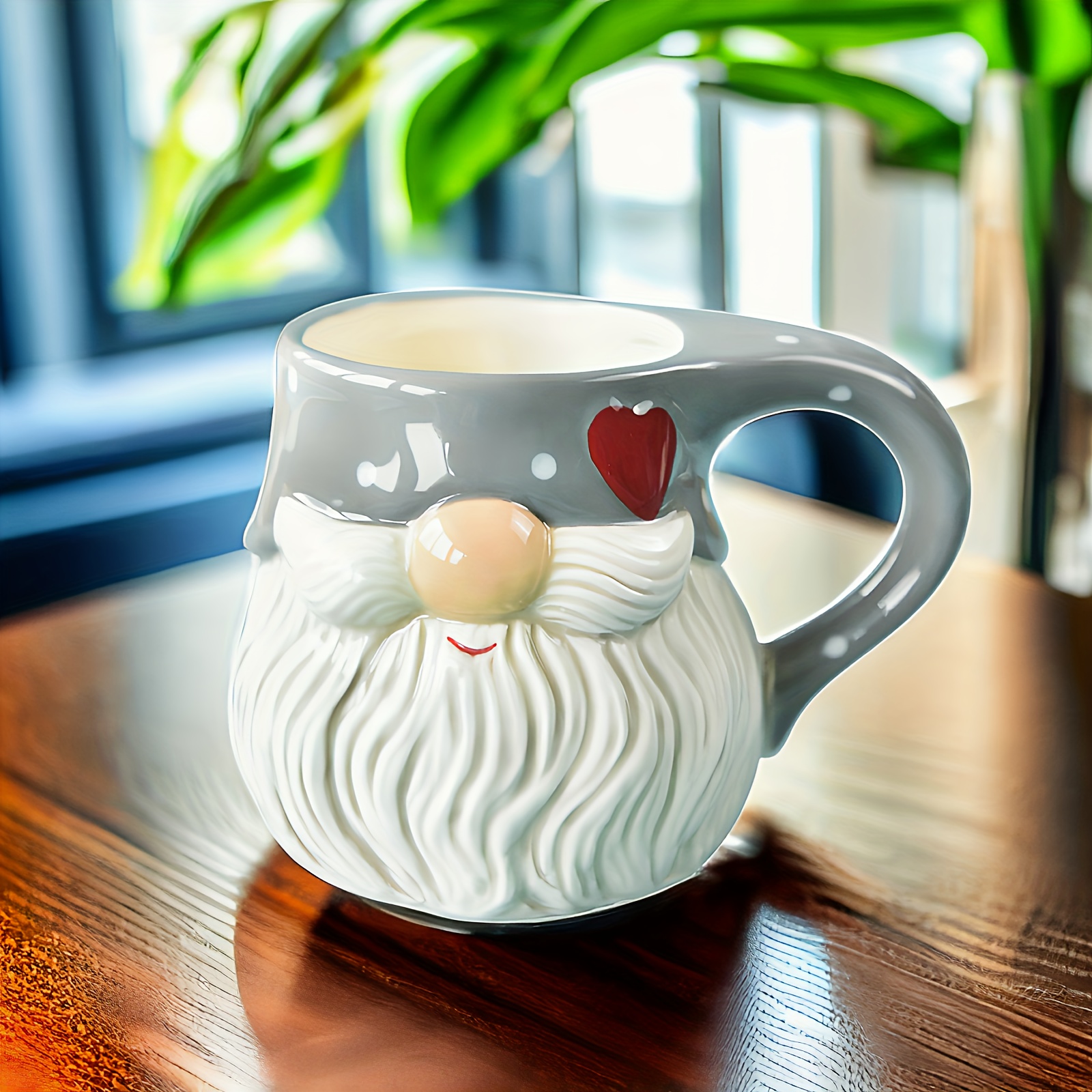 Christmas Tea Mug, Large Ceramic Coffee Mug, Gnome Doll Pattern
