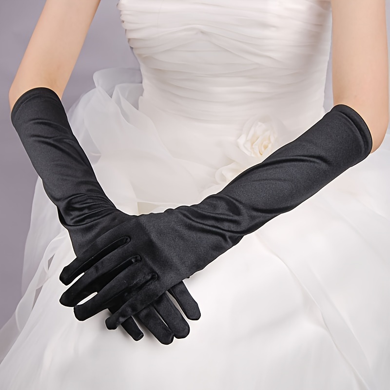 1pair Faux Pearl Decor White Gloves Elegant Satin Gauze Wedding