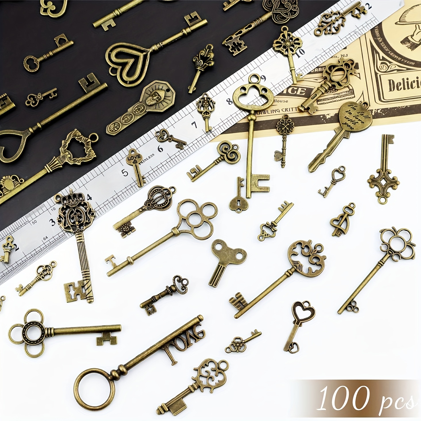30pcs, Vintage Skeleton Keys Antique Bronze Keys Retro Pendant Necklace  Fancy Decor DIY Jewelry Necklace Craft Gifts