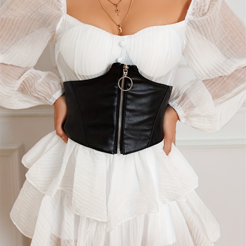 Women Suit Wide Waist Belt Corset Cinch Buckle Stretch Asymmetrical  Waistband