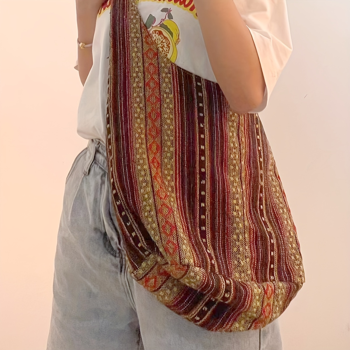 2 Pcs Bohemian Hippie Crossbody Bag Ethnic Style Bag Everyday Crossbody  Purse Cotton and Linen Sling Boho Tote Bag Handmade Messenger Shoulder Bags