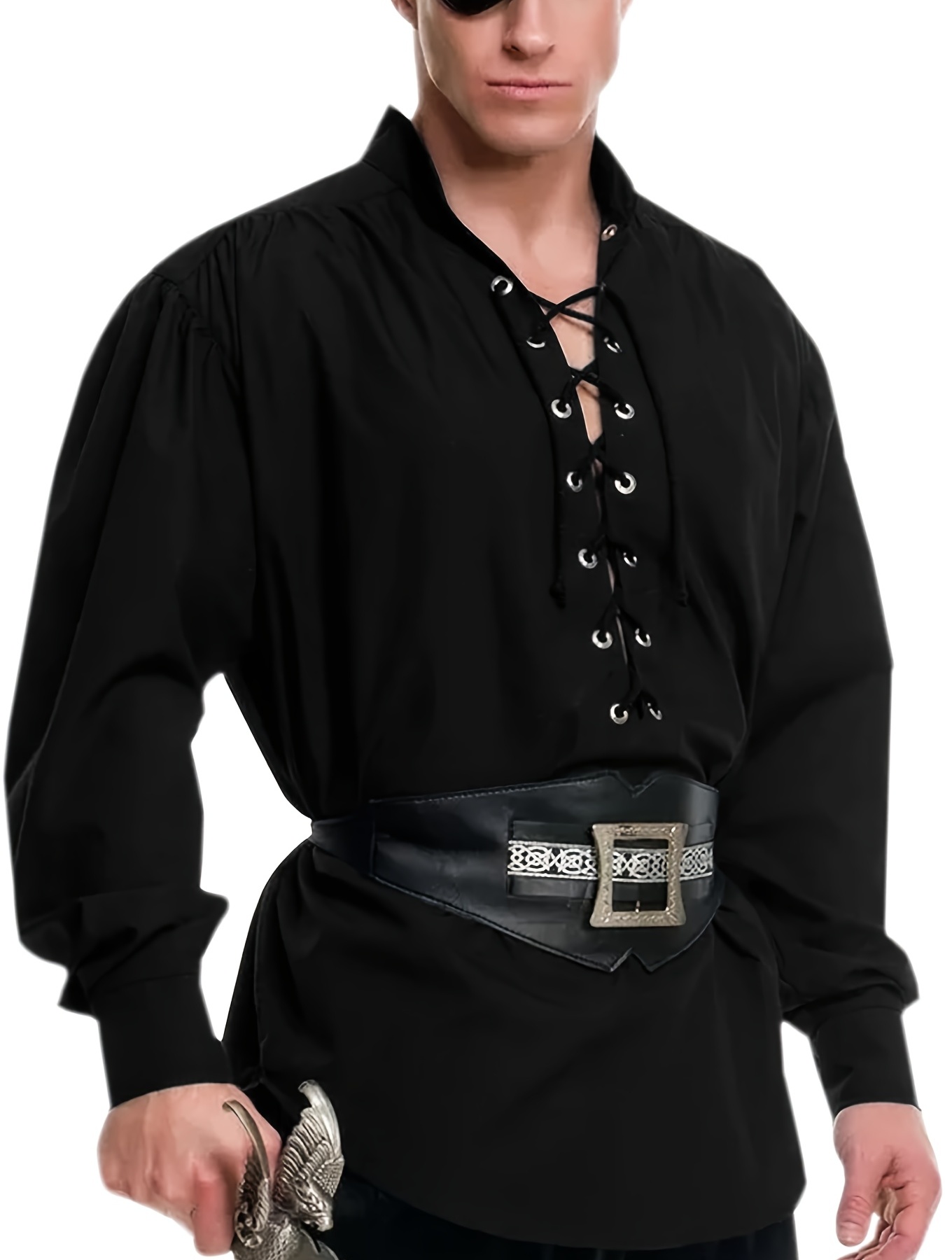 Disfraz medieval para hombre, disfraz renacentista, mercenario, caballero  vikingo, pirata, vintage, camisa de guerrero con cinturón