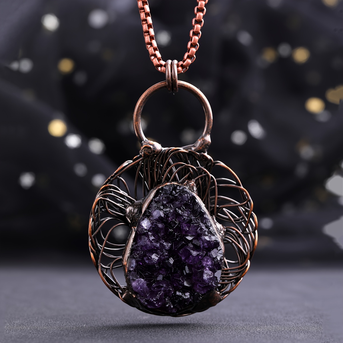 1pc Copper Hummingbird Head Amethyst Elongated Natural Stone Necklace, Crystal Pendant Quartz Jewelry, Jewels Necklace for Men,Temu