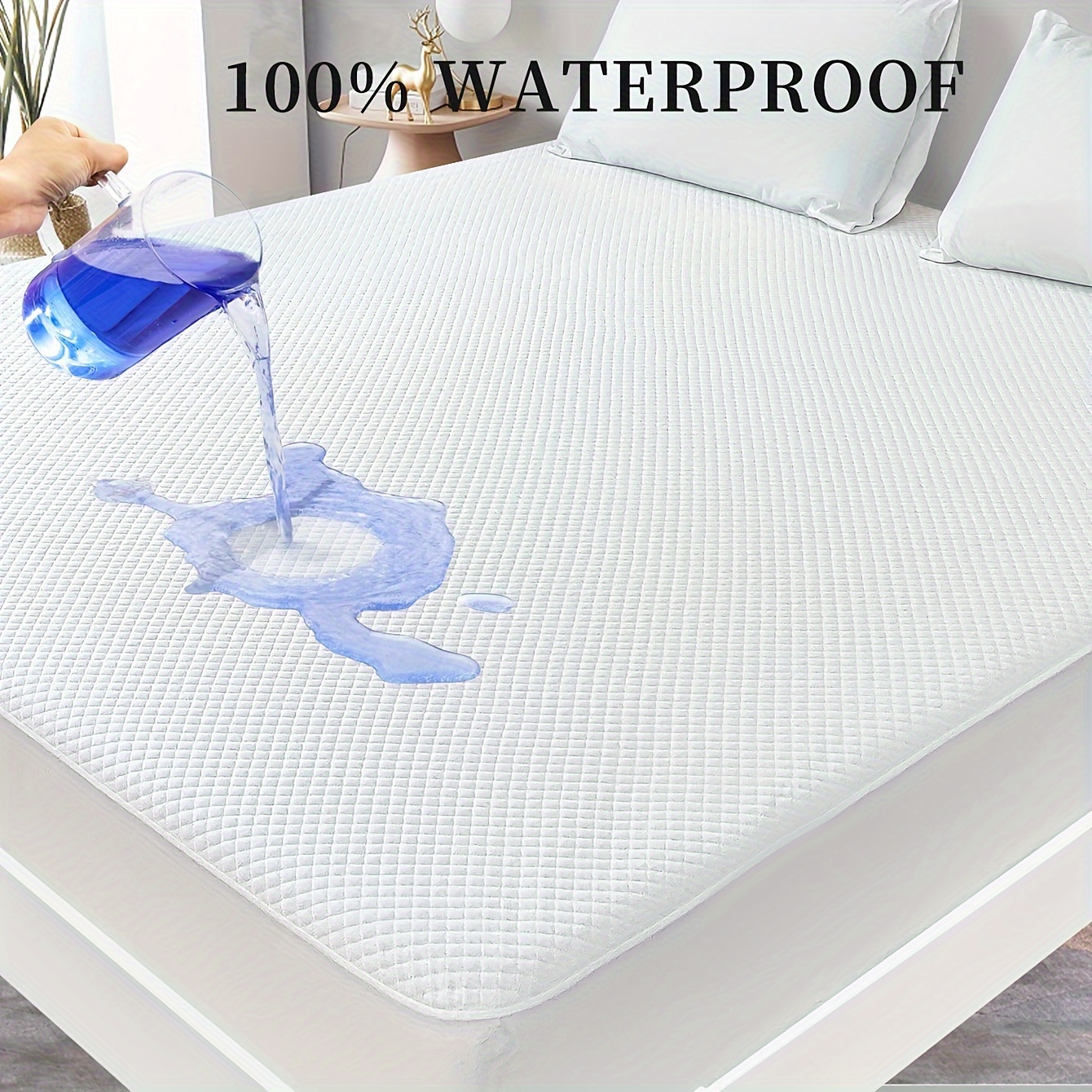 Protector de colchón impermeable para cama individual, doble, king,  transpirable, funda de cama ajustada segura, suave algodón de rizo de 11.81