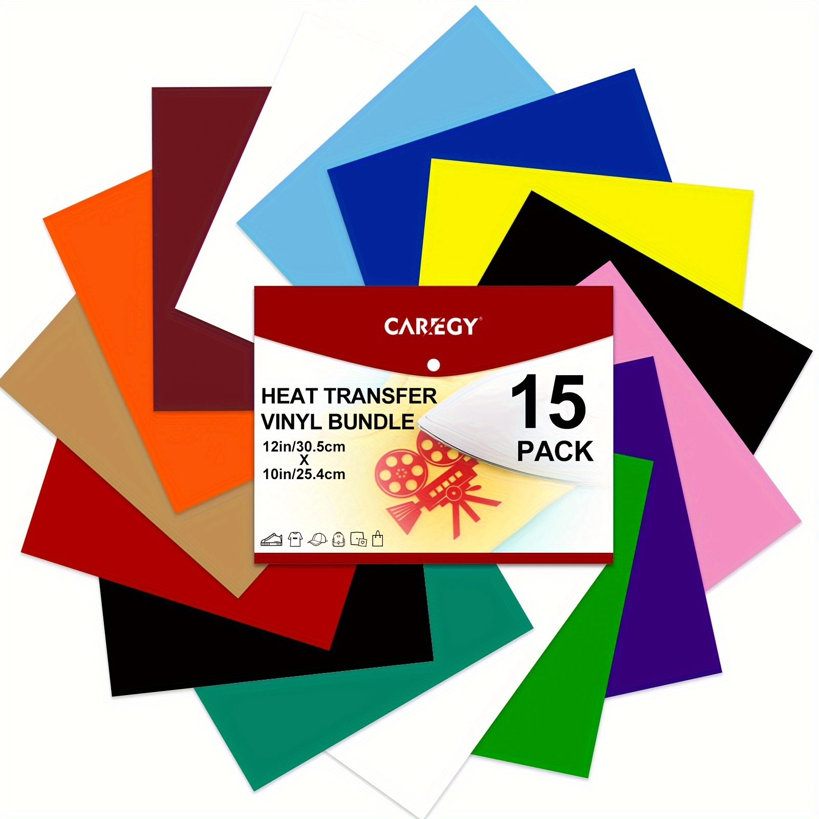 CAREGY HTV Heat Transfer Vinyl Iron on Vinyl 12 inch x15 Feet Roll