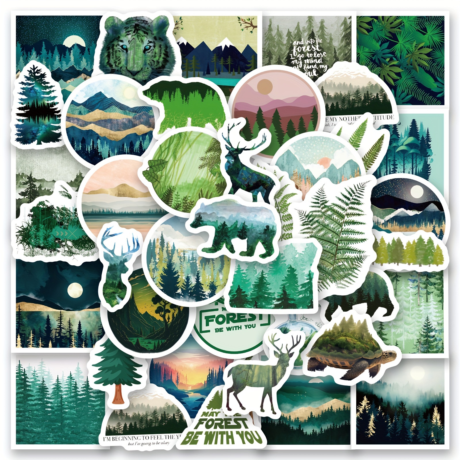 50pcs Green Forest Stickers Vinyl Water Proof Stickers Scrapbook, Vinyl  Waterproof Stickers For Water Bottle, Computer, Notebook, Luggage, Phone,  Laptop Bike Skateboard