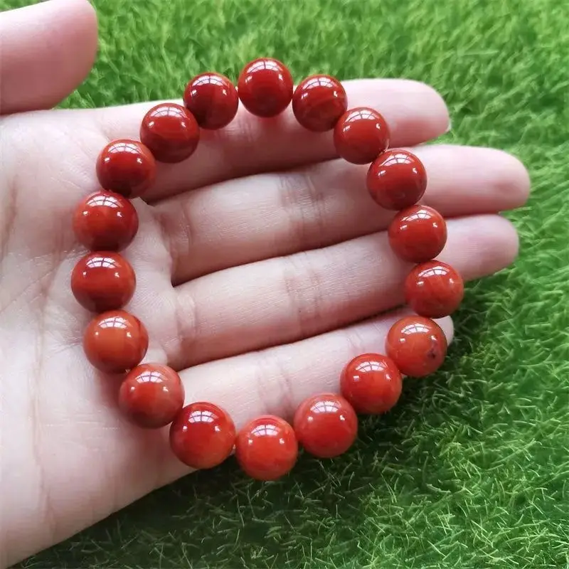 Natural Red Agate Round Beads Single Circle Bracelet For Men - Temu