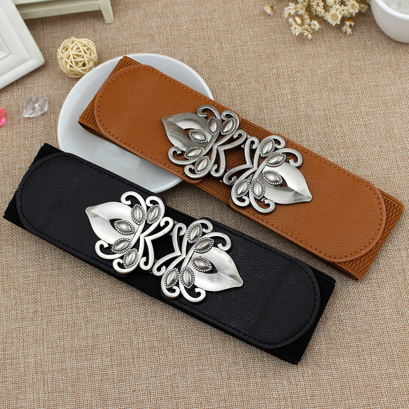 Women Belt Stylish Silver Buckel Elastic Embellished Waist Belt Decorative