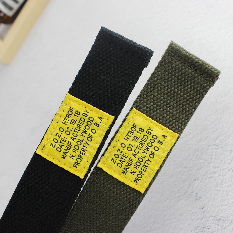 Solid Canvas Belt With Double Square Buckle