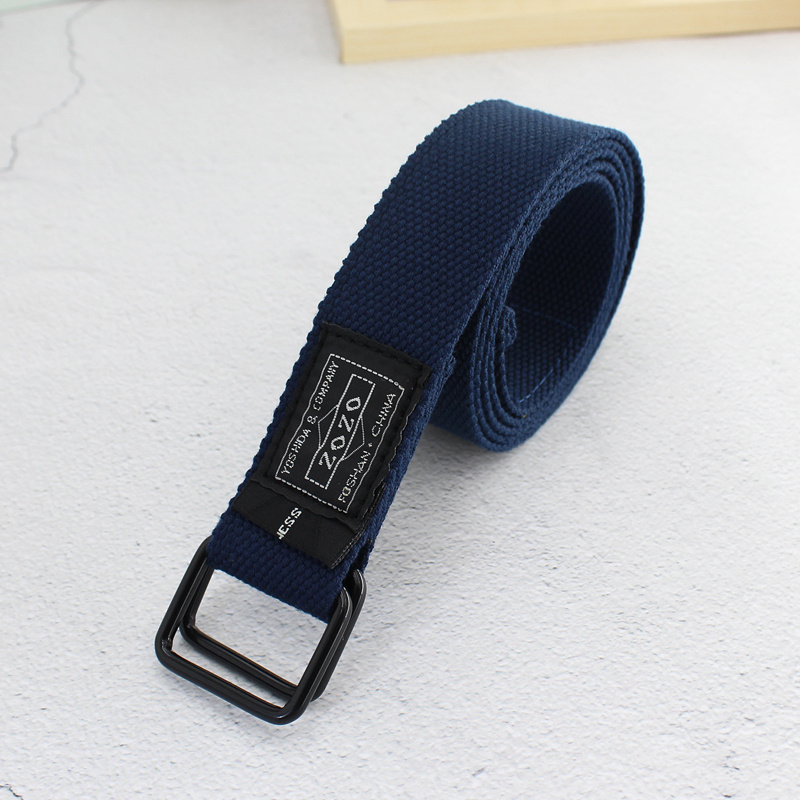 Double Ring Buckle Canvas Belts Unisex Solid Color Casual Jeans