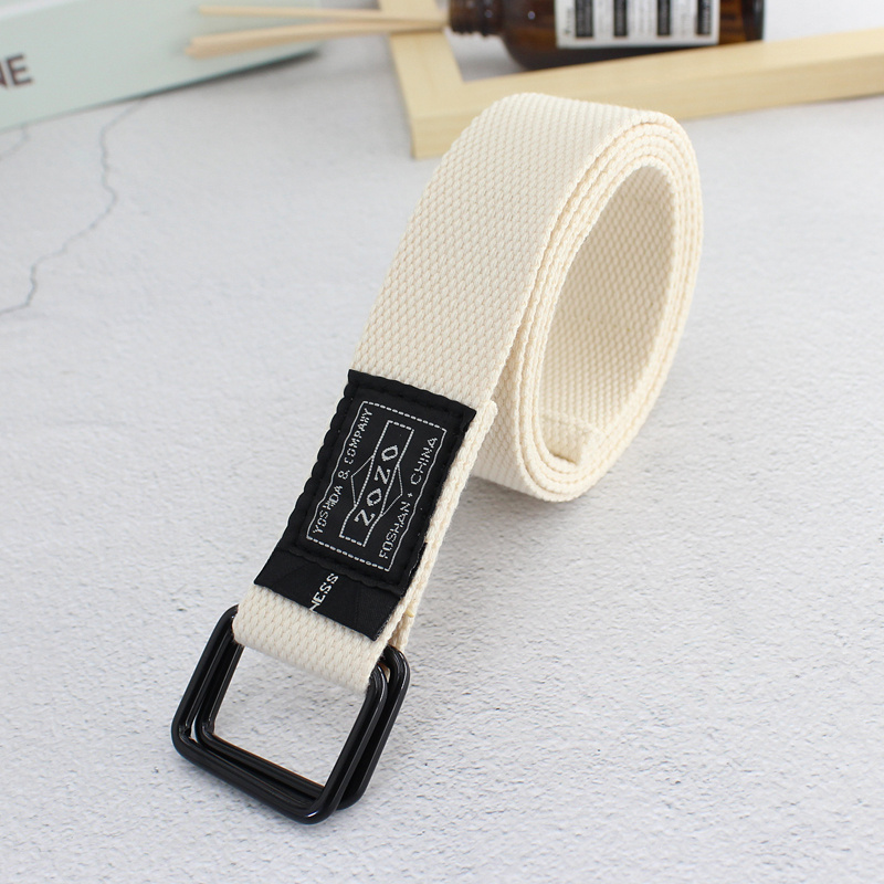 Solid Canvas Belt With Double Square Buckle