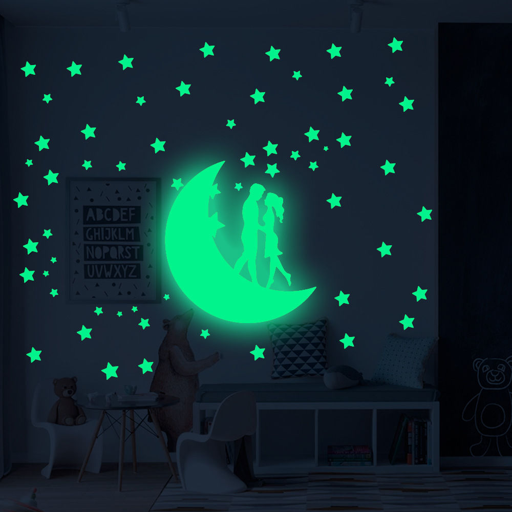 Moon Couple Cat Pattern Luminous Wall Stickers Stars And Dots Meteor  Fluorescent Cartoon Stickers Room Decoration Glow Stickers, Today's Best  Daily Deals