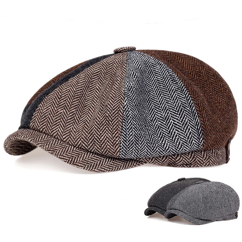 Men's Retro Herringbone Beret,vintage Classic Newsboy Hats, Beret Hat ...