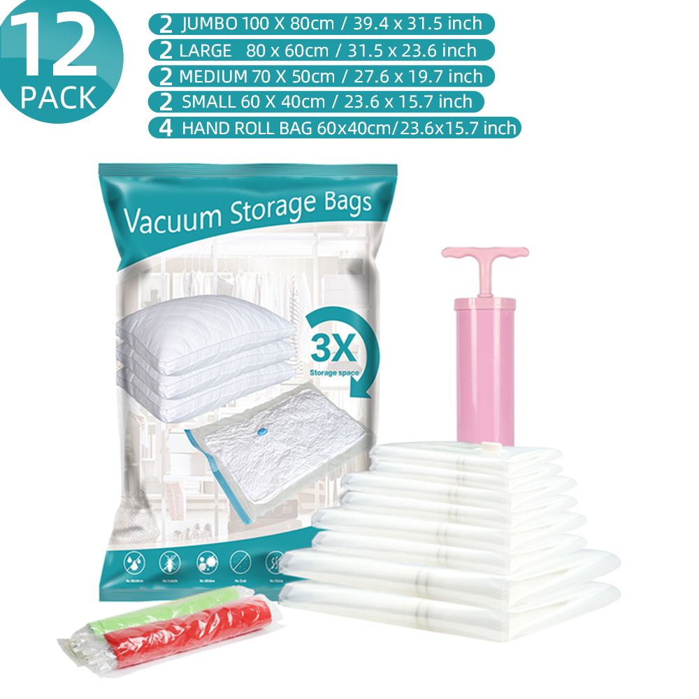 4 Pcs Vacuum Storage Bags Large/Medium Space Saver Bags Clear Sealed Bag  Set for Home and Travel Clothes Bedding with Free Hand Pump(23.6x 31.5,  31.5x 39.4) 