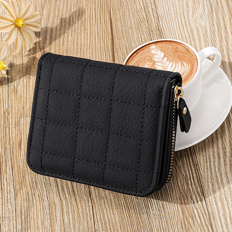 

Solid Color Quilted Short Wallet, Women's Mini Purse, Multi-card Slot Card Holder