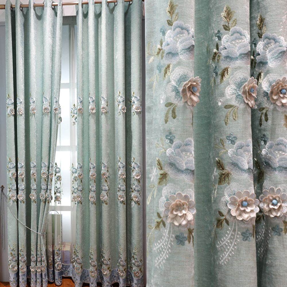 Cortinas transparentes bordadas con volantes de lujo europeo, cortinas de  chenilla nórdica para dormitorio y sala de estar, 1 ud.