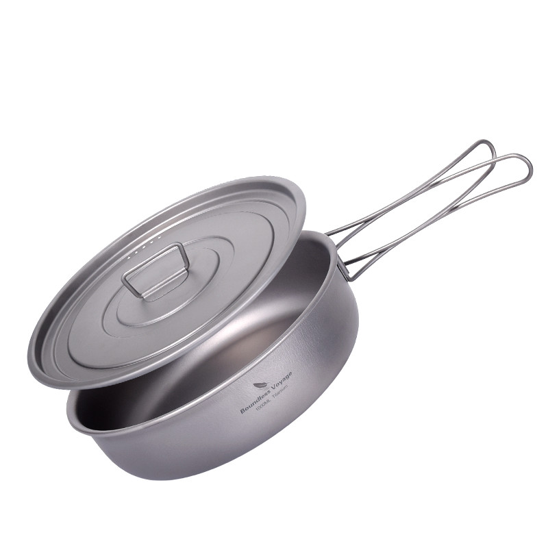 Voyage Pure Titanium Camping Frying Pan, Portable Outdoor Flat Bottom With Lid, Egg Frying Pan, Camping Cookware