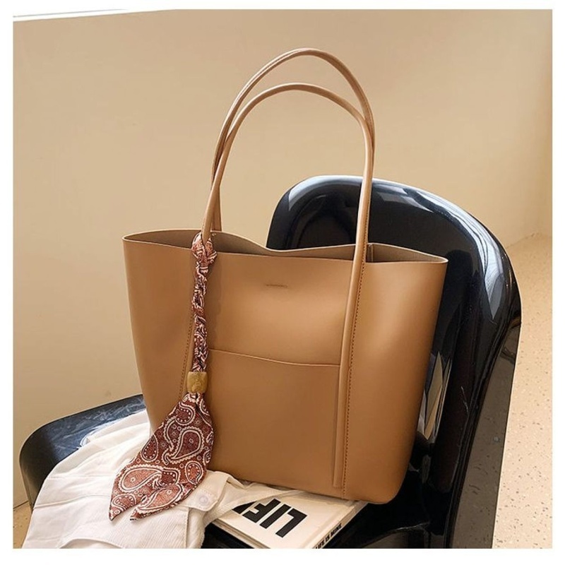 Elegant Tote Bag Womens Trendy Faux Leather Handbag Casual Scarf