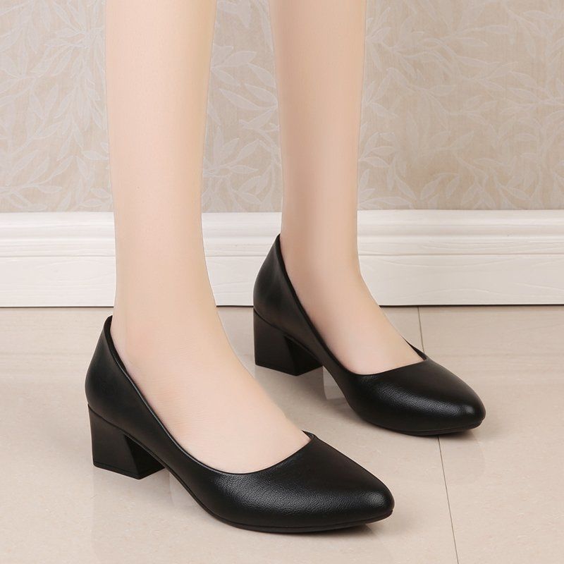 Elegantes zapatos de salón negros para mujer, zapatos de tacón grueso de  gamuza sintética con punta en punta, Mode de Mujer