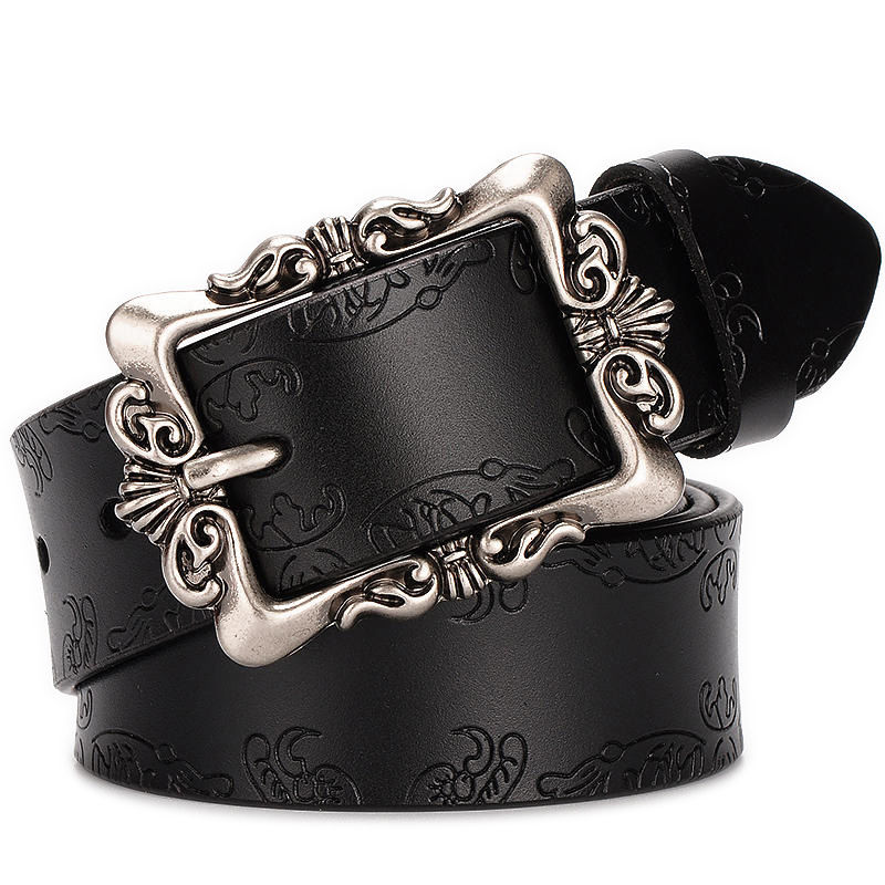 Women's Rectangle Buckle Belt Casual Monochrome Faux Leather - Temu