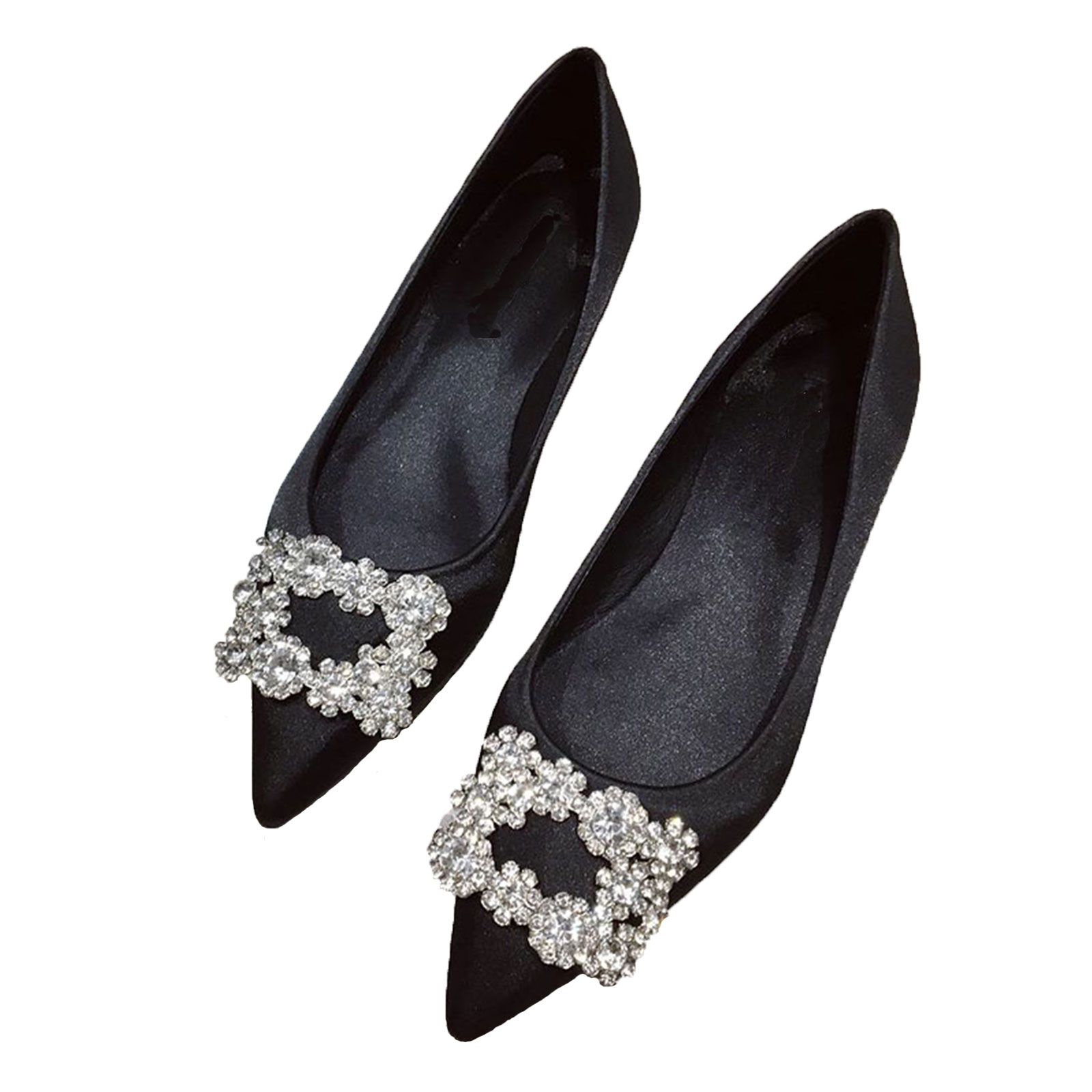 Women's Faux Rhinestones Decor Pointed Toe Flat Shoes Black - Temu