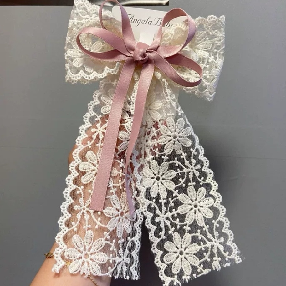 Girls Elegant Sweet Ribbon Lace Bow Hair Clips Decorative - Temu