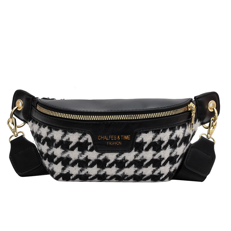 Houndstooth Fanny Pack, Chain Decor Chest Purse, Fashion Canvas Crossbody  Bag For Women - Temu