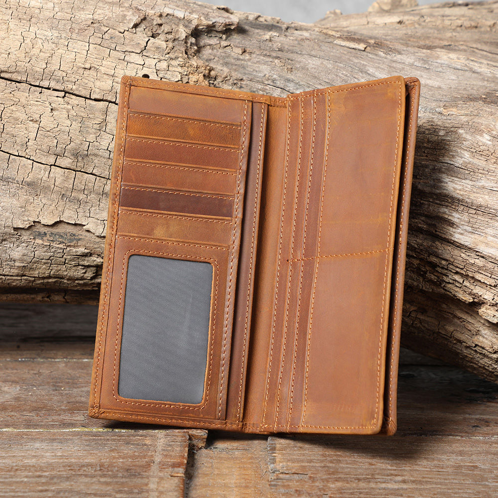1pc * Vintage Crazy Horse Leather Wallet Handmade Men's Genuine Leather  Long Wallet Pocket Purse Clutch Cash Card Holder