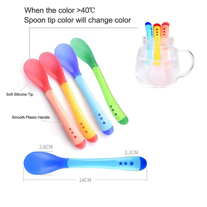 1 PC Temperature Sensing Spoon for Kids Boys Girls Baby Silicone Spoon Fork  Feeding Baby Spoons