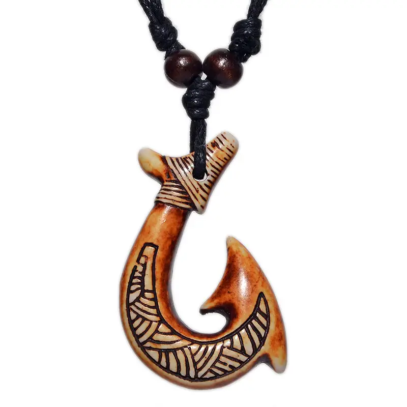 Maori Bone Imitation Necklace Fish Hook Pendant Necklace Men - Temu Canada