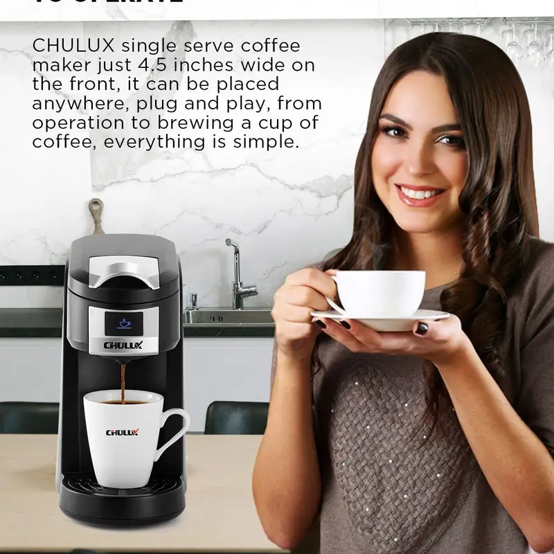 1pc chulux upgrade single serve coffee maker 12oz fast brewing machine brewer compatible with pods reusable filter auto shut off one button operation for hotel office travel details 6