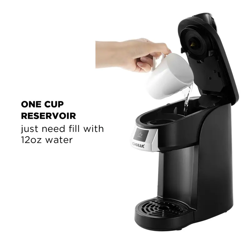 1pc chulux upgrade single serve coffee maker 12oz fast brewing machine brewer compatible with pods reusable filter auto shut off one button operation for hotel office travel details 4