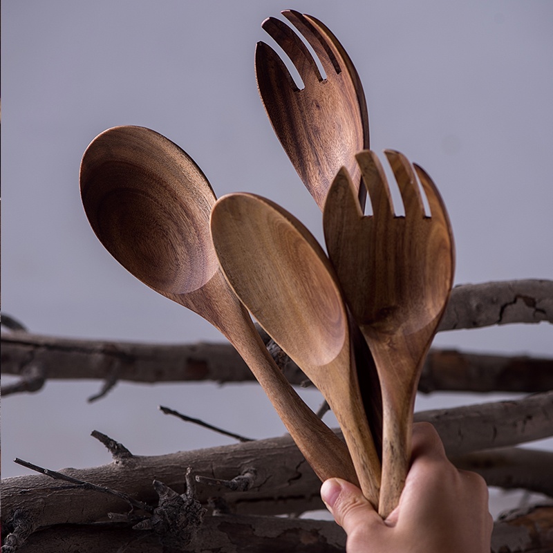 Wooden Small Utensil Set : 1 Spoon, 1 Spork / Wooden Cooking Spoon