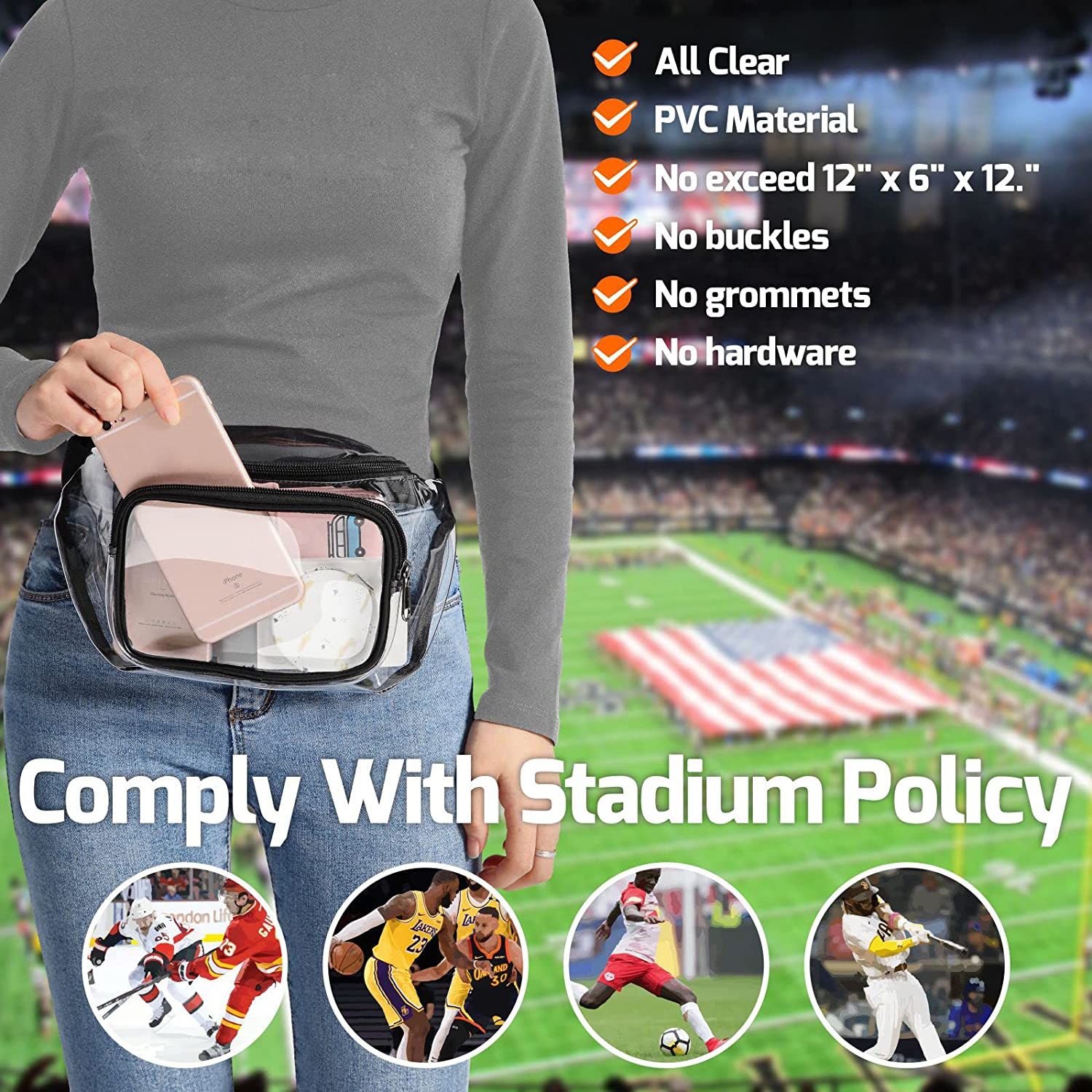 Clear Fanny Pack Stadium Approved Clear Belt Bag Cross Body Bag for Women  Men