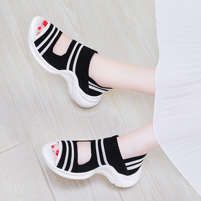 open toe knitting sandals lightweight fashion thick sole details 4