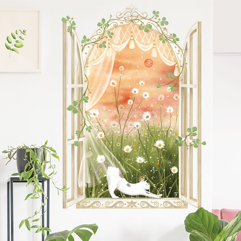 Plants Flower Fake Window Wall Stickers Vine Grass Daisy Art - Temu Germany