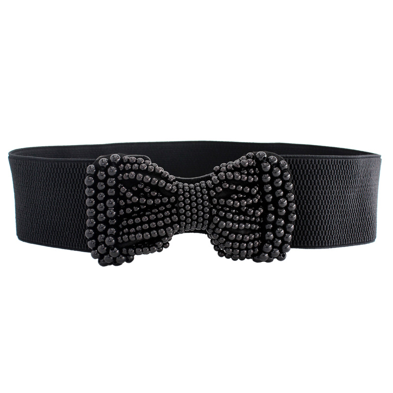 Elegant Pearl Belt Thin Dress Skinny High Waist Cinch Belts Wrap Black