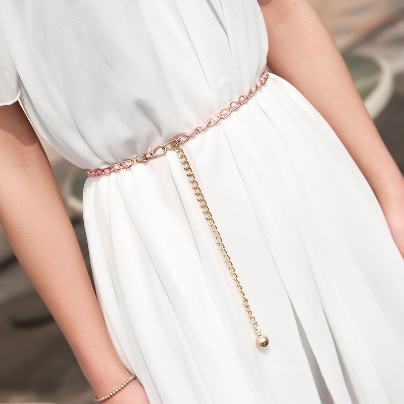 Waist Chain Women's Decorative Belt Skirt Dress Thin Belt Sweet Fashion  Faux Pearl Thin Waist Chain - Temu