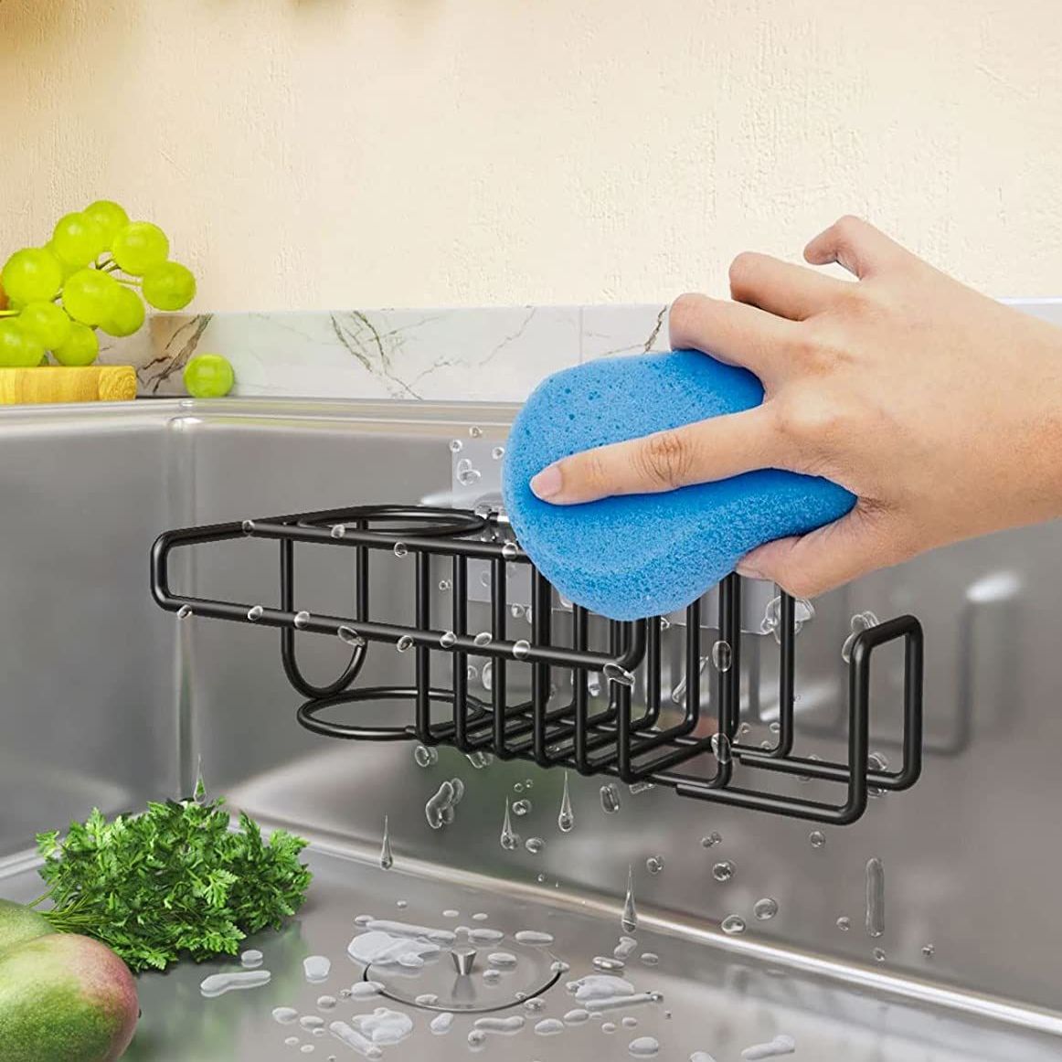 Kitchen Sink Sponge Holder Stainless Steel Sink Rack Adjustable Scrub Brush  Basket For Soap Brush Dishcloth Liquid Detergent