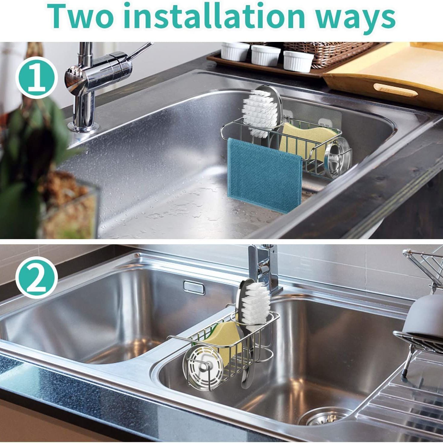 Kitchen Sponge Holder - Kitchen Sink Organizer - Sink Caddy - Sink Tray -  Soap Holder - SUS304 Stainless Steel,Silver