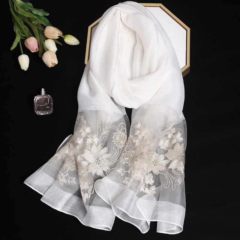 Mulberry Silk Embroidery Scarf Handmade Embroidery Flower - Temu