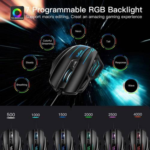 Gaming Mouse, TedGem Wired Mouse Gaming Mouse Wired Computer Mouse Wired PC Gaming Mouse UP to 7500 DPI, 7 Programmable Buttons, Ergonomic Gaming Mice for Windows XP, Vista, WIN7, WIN8, Win10, MAC