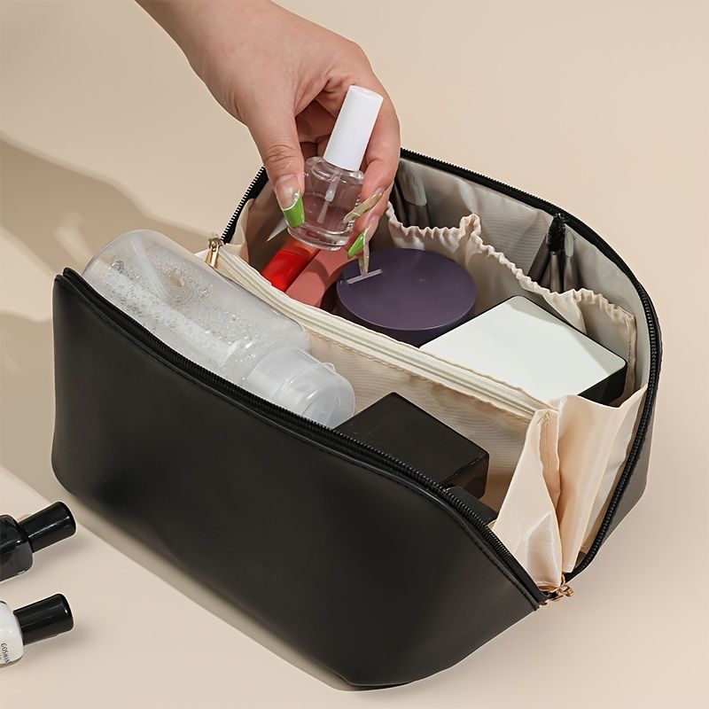 Handheld Cube Travel Cosmetics Wash Bag Pu Leather Portable - Temu