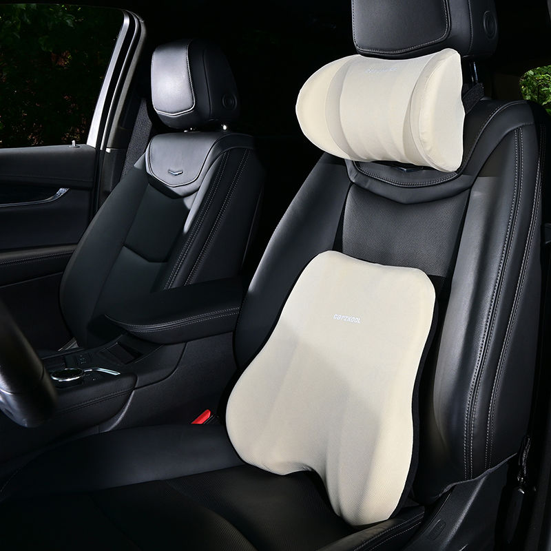 1xBlack Memory Foam Car Seat Cushion Lumbar Back Support + Head Rest Neck  Pillow