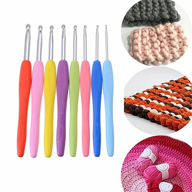 8pcs Set Crochet Hooks Hair Crochet Needles Ergonomic Soft Grip
