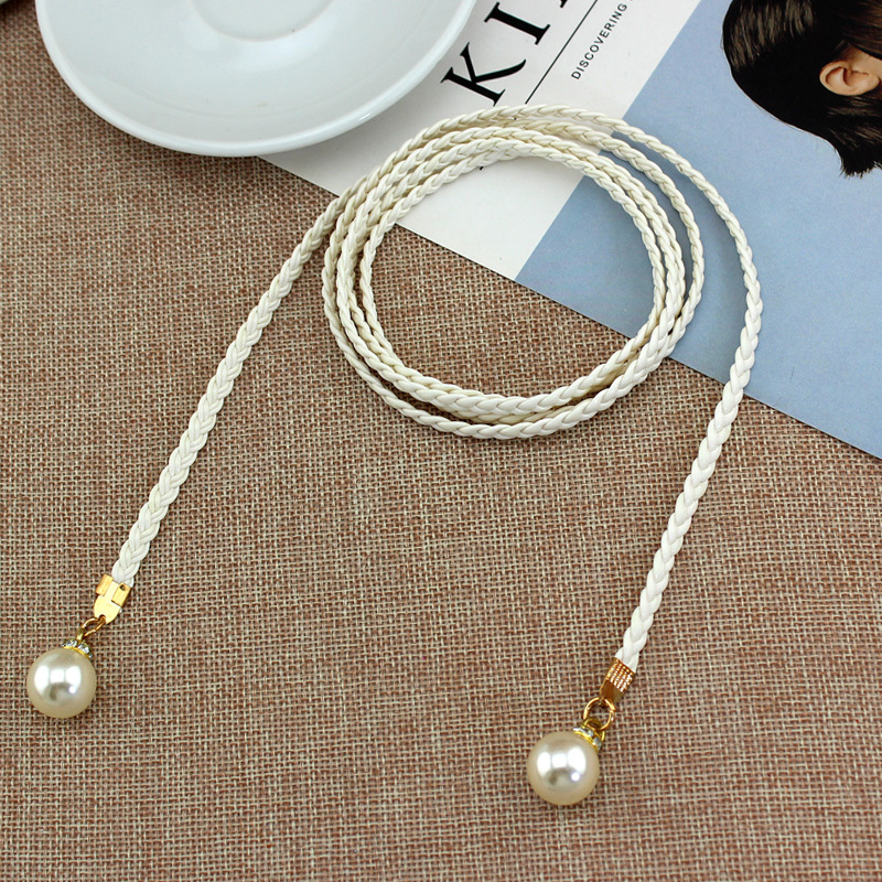Image of Korean Style Thin Waist Belt Women's All-match Decorative Waist Rope Women's Bow Dress Belt Pearl Waist Ornament