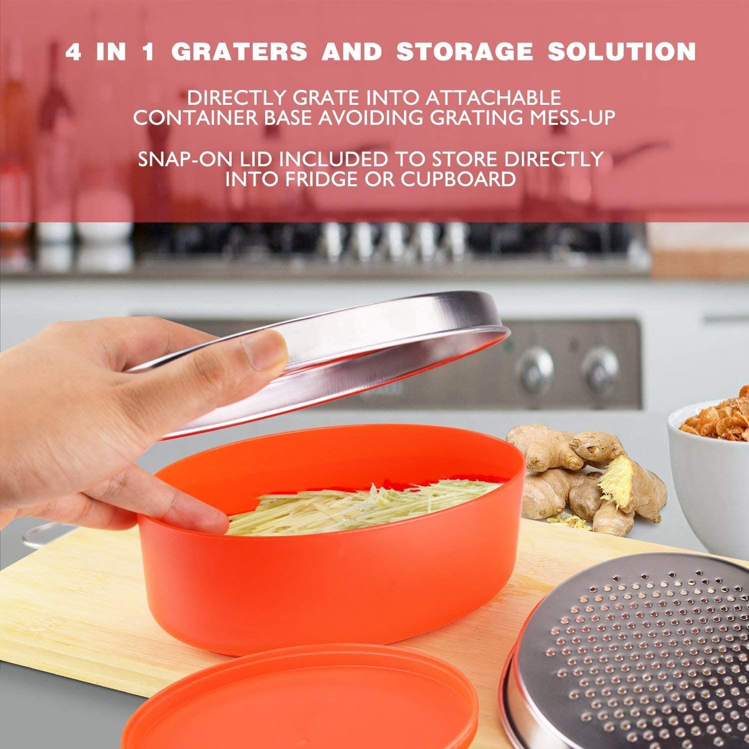 Cheese Grater with Food Saver Container 2 in 1 Fruit Vegetable Chopper  Stainless Steel Rectangle Box and Graters